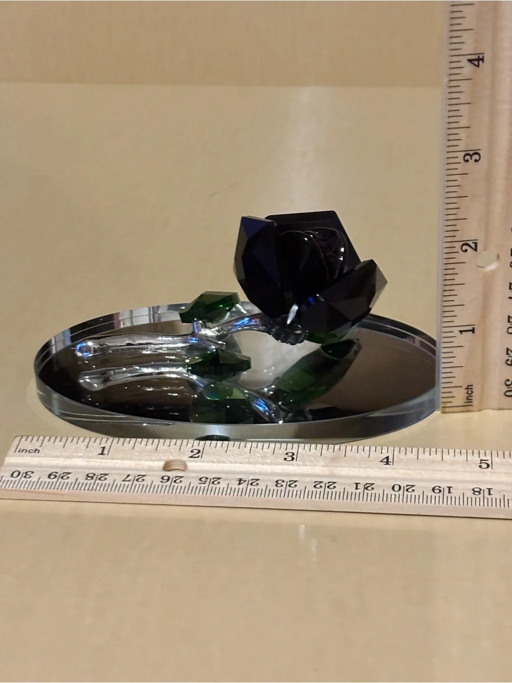 Decorative Glass Black Rose Figurine on a Mirror Base